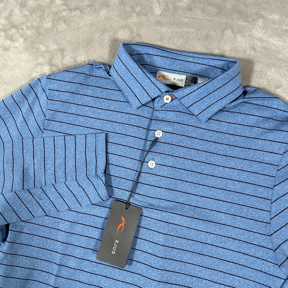 KJUS Soren Polo Shirt Mens 52 L Blue Striped Long Sleeve Performance MG60-L17